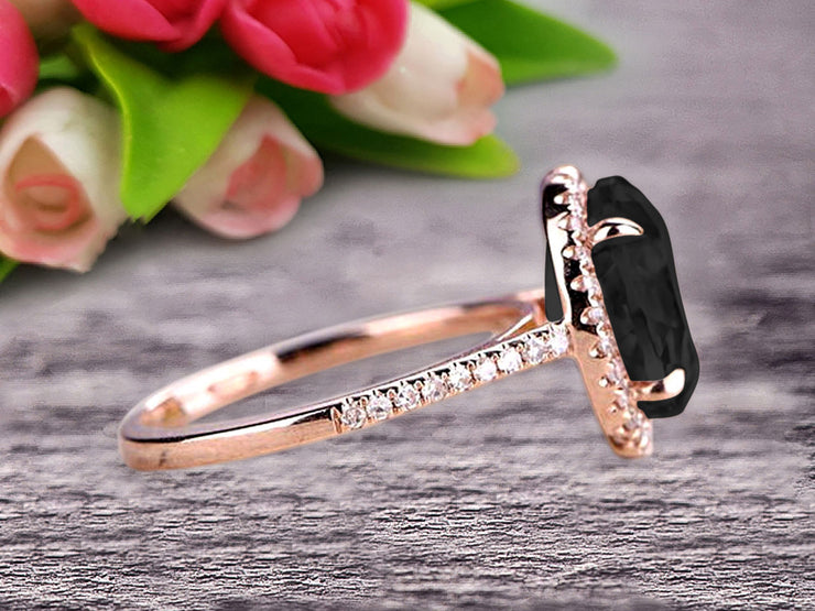 Oval Cut Pink Black Diamond Moissanite Engagement Ring 1.50 Carat Solid 10k Rose Gold Wedding Ring Promise Ring for Bride Halo Design