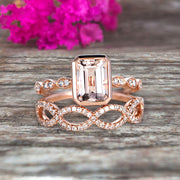 Glaring 1.50 Carat Morganite Engagement Ring Solid 10k Rose Gold Promise Ring for bride loop curved Wedding Band Custom Made Sparkling Jewelry
