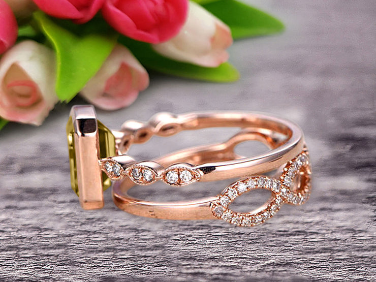 Glaring 1.50 Carat Champagne Diamond Moissanite Engagement Ring Solid 10k Rose Gold Promise Ring for bride loop curved Wedding Band Custom Made Sparkling Jewelry