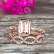 Glaring 1.50 Carat Morganite Engagement Ring Solid 10k Rose Gold Promise Ring for bride loop curved Wedding Band Custom Made Sparkling Jewelry