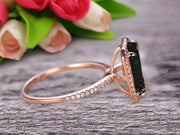 Flaming Emerald Cut 1.50 Carat Black Diamond Moissanite Engagement Ring Wedding Ring Solid 10k Rose Gold Promise Ring Custom Made Sparkling Jewelry Halo Art Deco