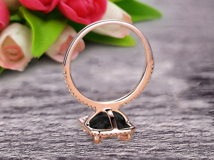 Flaming Emerald Cut 1.50 Carat Black Diamond Moissanite Engagement Ring Wedding Ring Solid 10k Rose Gold Promise Ring Custom Made Sparkling Jewelry Halo Art Deco