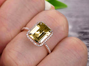 Flaming Emerald Cut 1.50 Carat Champagne Diamond Moissanite Engagement Ring Wedding Ring Solid 10k Rose Gold Promise Ring Custom Made Sparkling Jewelry Halo Art Deco
