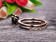 Black Diamond Moissanite Engagement Ring Set Handmade Solid 10k Rose gold 1.25 Carat Pear Shape Gemstone Promise Ring Bridal Ring set Wow Sparkling