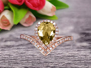 Pear Shape 1.50 Carat Champagne Diamond Moissanite Engagement Ring On 10k Rose Gold Wedding Ring Promise Ring Art Deco Glaring Jewelry Anniversary Gift