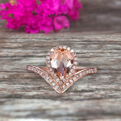 Pear Shape 1.50 Carat Morganite Engagement Ring On 10k Rose Gold Wedding Ring Promise Ring Art Deco Glaring Jewelry Anniversary Gift