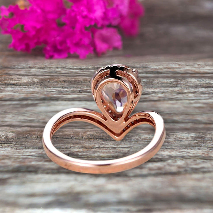 Pear Shape 1.50 Carat Morganite Engagement Ring On 10k Rose Gold Wedding Ring Promise Ring Art Deco Glaring Jewelry Anniversary Gift