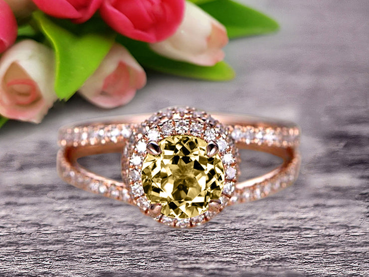 Unique Double Halo Design Round Cut Carat Champagne Diamond