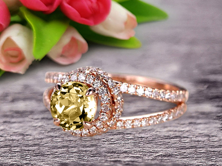 Unique Double Halo Design Round Cut 1.75 Carat Champagne Diamond Moissanite Engagement Ring Promise Ring for Bride Aniversary Ring On 10k Rose Gold Custom Made Glaring Jewelry