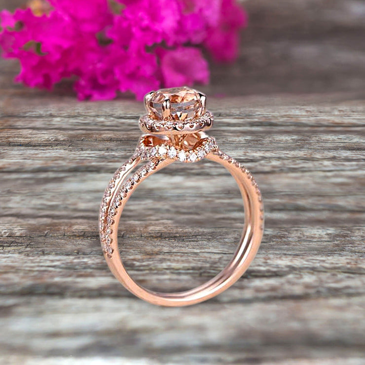 Unique Double Halo Design Round Cut 1.75 Carat Morganite Engagement Ring Promise Ring for Bride Aniversary Ring On 10k Rose Gold Custom Made Glaring Jewelry