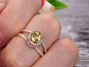 Unique Double Halo Design Round Cut 1.75 Carat Champagne Diamond Moissanite Engagement Ring Promise Ring for Bride Aniversary Ring On 10k Rose Gold Custom Made Glaring Jewelry
