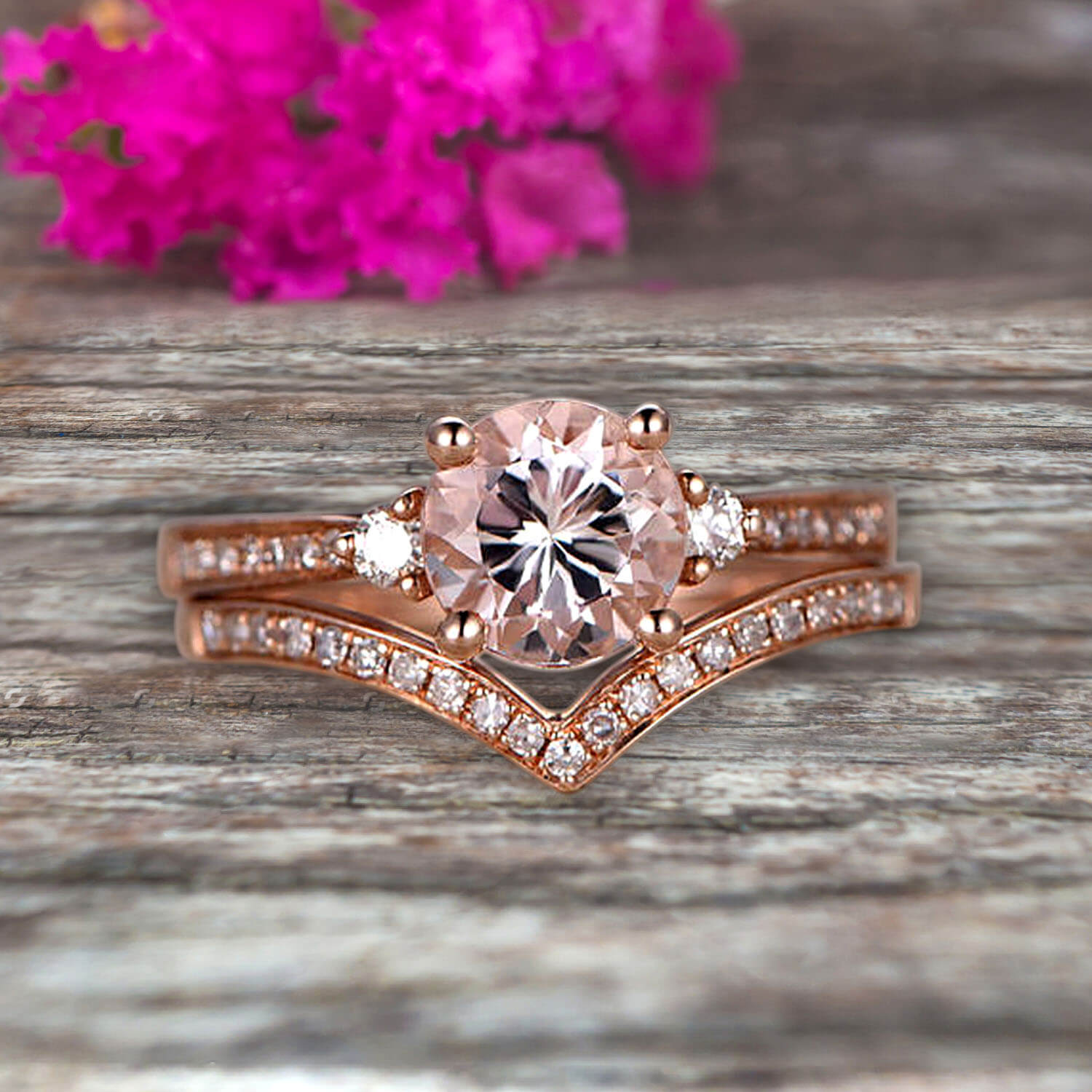 Carat Morganite Engagement Ring 10k Rose Gold Wedding Set