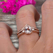 1.50 Carat Morganite Engagement Ring 10k Rose Gold Wedding Set Anniversary Ring Promise Ring Surprisingly Gift for her Curved V-Shape Matching Wedding Band