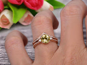 1.50 Carat Champagne Diamond Moissanite Engagement Ring 10k Rose Gold Wedding Set Anniversary Ring Promise Ring Surprisingly Gift for her Curved V-Shape Matching Wedding Band