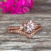 1.50 Carat Morganite Engagement Ring 10k Rose Gold Wedding Set Anniversary Ring Promise Ring Surprisingly Gift for her Curved V-Shape Matching Wedding Band
