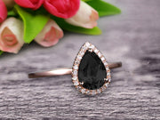 1.25 Carat Pear Shape Gemstone Pink Black Diamond Moissanite Engagement Ring Handmade Solid 10k Rose Gold Promise Ring Anniversary Ring Halo Surprisingly Ring