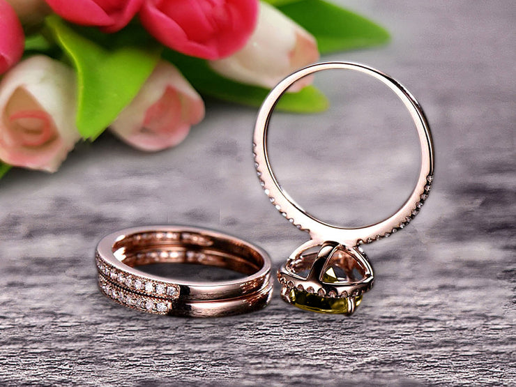 Milgrain Art Deco Trio Set 2 Carat Champagne Diamond Moissanite Engagement Ring On 10k Rose Gold Pear Shape Gemstone Halo Ring With Matching Band Surprisingly Ring