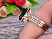 Milgrain Art Deco Trio Set 2 Carat Black Diamond Moissanite Engagement Ring On 10k Rose Gold Pear Shape Gemstone Halo Ring With Matching Band Surprisingly Ring