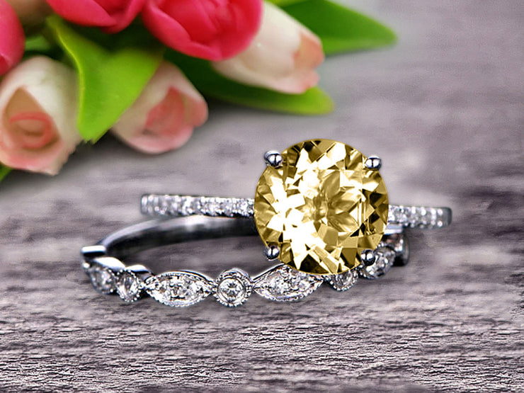 Glaring Staggering Ring 1.50 Carat Champagne Diamond Moissanite Engagement Ring Solid 10k Rose Gold Round Cut Gemstone Promise Ring Bridal Ring Set