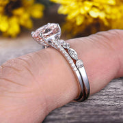Glaring Staggering Ring 1.50 Carat Morganite Engagement Ring Solid 10k Rose Gold Round Cut Gemstone Promise Ring Bridal Ring Set