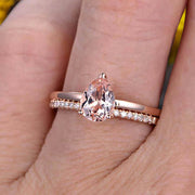 1.25 Carat Solitaire Pear Shape Morganite Engagement Ring With Matching Wedding Band On 10k Rose Gold Bridal Ring Set Surprisingly
