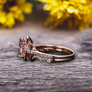 Milgrain Art Deco 2 Carat Round Cut Morganite Engagement Ring On 10k Rose Gold Promise Ring Bridal Ring Set Halo Anniversary Gift
