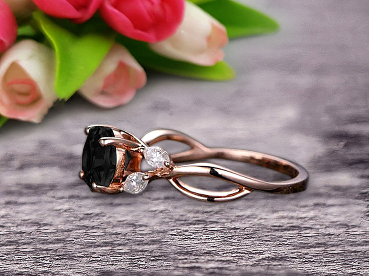 Surprisingly 1.25 Carat Round Cut Gemstone Black Diamond Moissanite Engagement Ring On 10k Rose Gold Black Diamond Moissanite Ring Promise Ring for Bride Art Deco Anniversary Gift