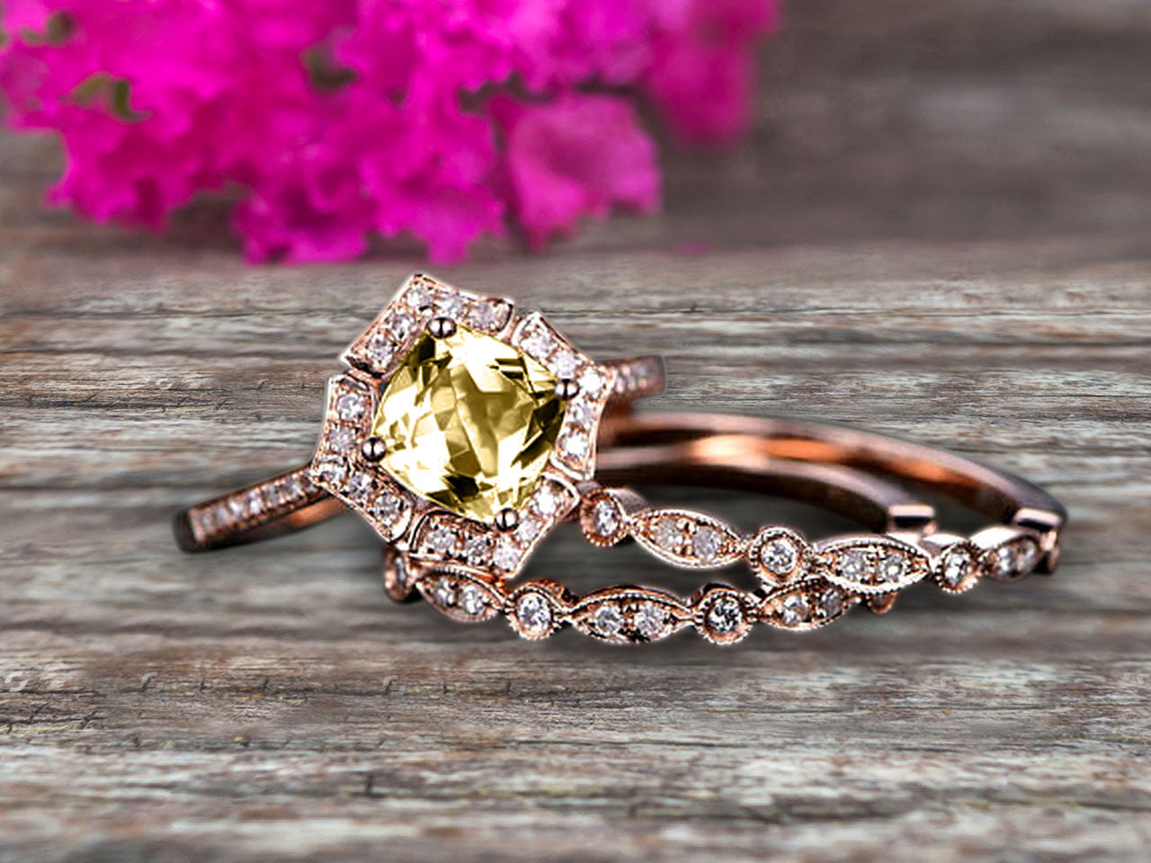 Vintage Style Pink and Green Gold Rose and Leaf Engagement Ring Grand –  Bella's Fine Jewelers