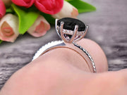 Round Black Diamond Moissanite 1.5 Carat Engagement Ring Solid 10k Rose Gold Wedding Ring basket underneath Halo Pink Gemstone Promise Ring for Bride