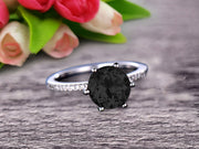 Round Black Diamond Moissanite 1.5 Carat Engagement Ring Solid 10k Rose Gold Wedding Ring basket underneath Halo Pink Gemstone Promise Ring for Bride