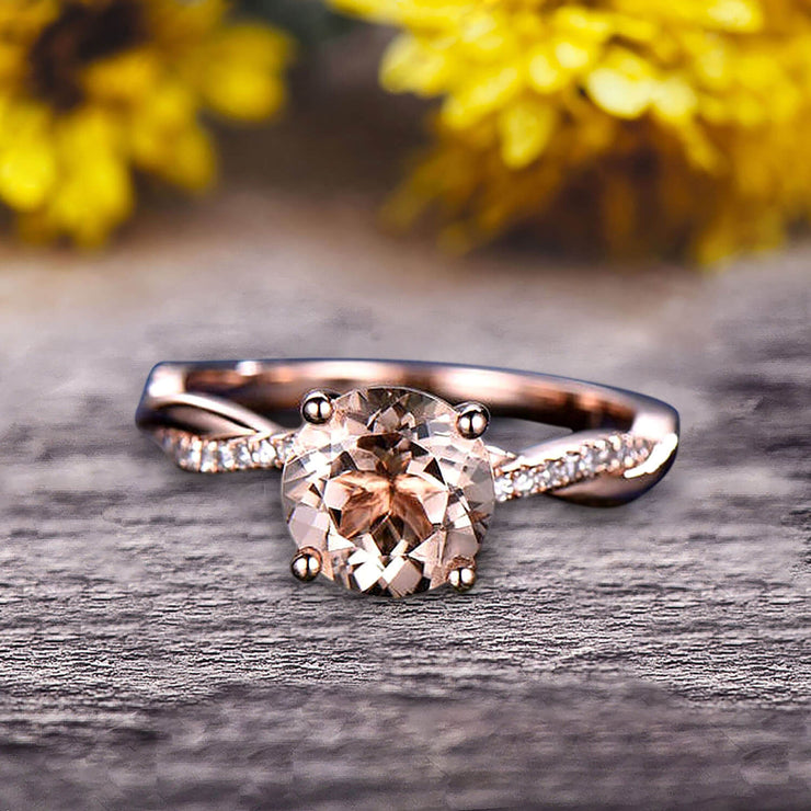 Elegant Pink Morganite & Diamond Three Stone Engagement Ring