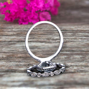 1.75 Carat Cushion Cut Vintage Looking Natural Aquamarine Engagement Ring with Wedding Band on 10k White Gold 