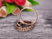 3Pcs Black Diamond Moissanite 2 Carat Trio Ring Set Engagement Ring On Solid 10k Rose Gold Full Eternity Ring Art Deco Milgrain Promise Ring
