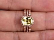 3Pcs Champagne Diamond Moissanite 2 Carat Trio Ring Set Engagement Ring On Solid 10k Rose Gold Full Eternity Ring Art Deco Milgrain Promise Ring