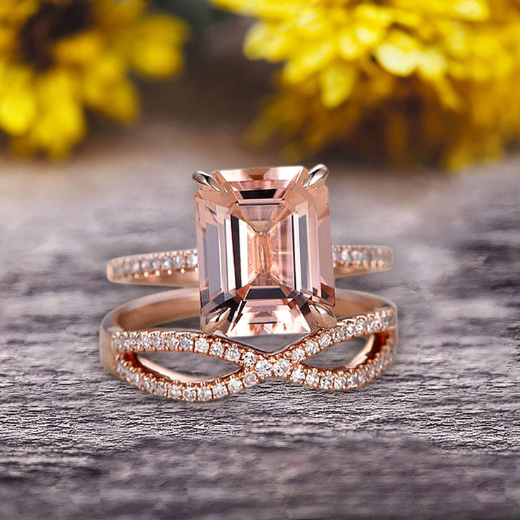 Carat Emerald Cut Pink Morganite Engagement Ring 10k Rose