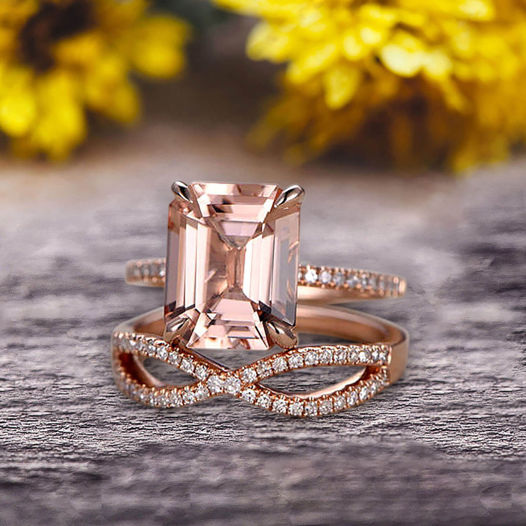 Pink morganite engagement ring, Emerald engagement ring, Unique cluster wedding ring,Bridal wedding ring, buy Personalized ring, Women gift ring