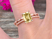 Emerald Cut 1.50 Carat Champagne Diamond Moissanite Engagement Ring On 10k Rose Gold Wedding Set Bridal Set Art Deco Gift For Her