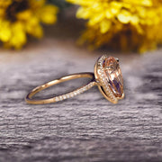 Surprisingly Ring 1.50 Carat Pear Shape Morganite Engagement Ring Solid 10k Rose Gold Promise Ring Pave Set Vintage Look