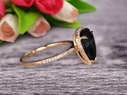 Surprisingly Ring 1.50 Carat Pear Shape Black Diamond Moissanite Engagement Ring Solid 10k Rose Gold Promise Ring Pave Set Vintage Look