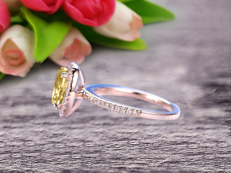 1.50 Carat Oval Cut Champagne Diamond Moissanite Halo Engagement Ring on 10k Rose Gold 