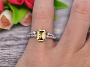 1.50 Carat Emerald Cut 10k White Gold Champagne Diamond Moissanite Engagement Ring Bridal Set