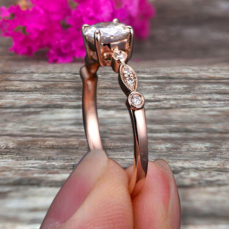 Moissanite Diamond Engagement ring Classic Vintage Style 1.25 Carat Art Deco ring on 10k Rose Gold