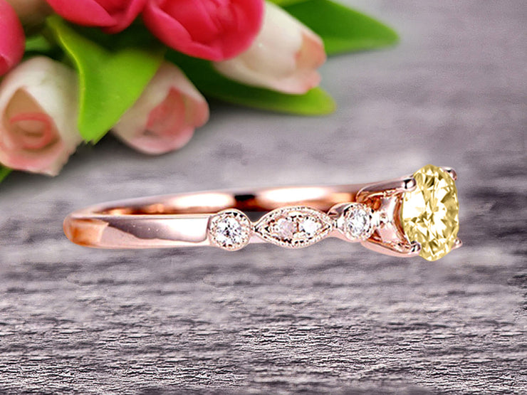 Champagne Diamond Moissanite Diamond Engagement ring Classic Vintage Style 1.25 Carat Art Deco ring on 10k Rose Gold