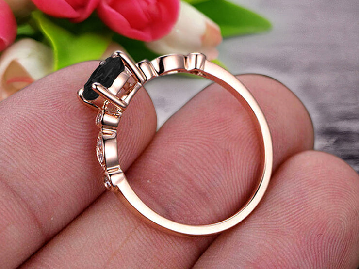 Black Diamond Moissanite Diamond Engagement ring Classic Vintage Style 1.25 Carat Art Deco ring on 10k Rose Gold