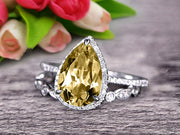 Pear Shape Gemstone With Split Shank Halo Design 1.75 Carat Champagne Diamond Moissanite Engagement Ring Bridal Set Anniversary Gift On 10k White Gold
