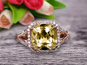 Cushion Cut Shank Promise Ring 1.50 Carat Champagne Diamond Moissanite Engagement Ring Anniversary Gift On 10k Rose Gold Art Deco Halo Design