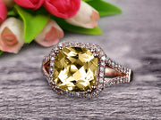 Cushion Cut Shank Promise Ring 1.50 Carat Champagne Diamond Moissanite Engagement Ring Anniversary Gift On 10k Rose Gold Art Deco Halo Design