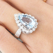 Aquamarine Engagement Ring Wedding Pear Shaped 1.50 Carat Unique Halo Design 10k White Gold Anniversary Gift