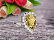 Champagne Diamond Moissanite Engagement Ring Wedding Pear Shaped 1.50 Carat Unique Halo Design 10k White Gold Anniversary Gift