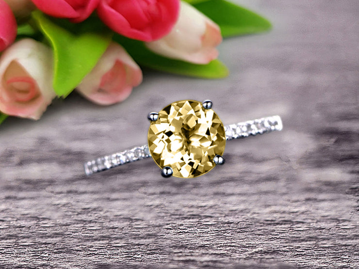 Round Cut 1.50 Carat Champagne Diamond Moissanite Engagement Ring On 10k White Gold Art Deco Anniversary Gift